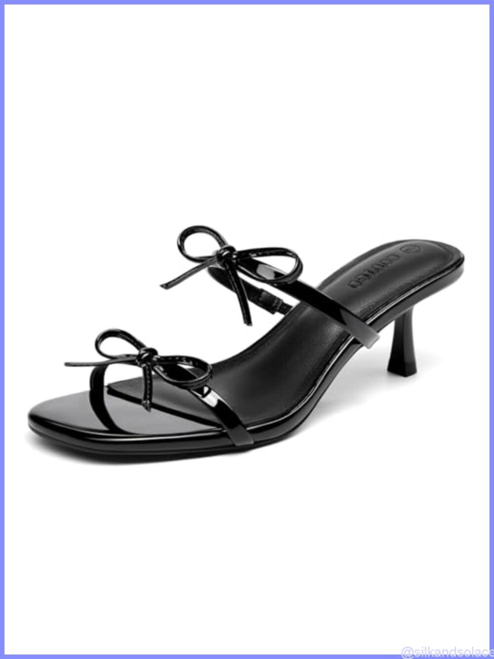 Coutgo Women's Kitten Heels Sandals Bow Square Open Toe Slides Two Strap